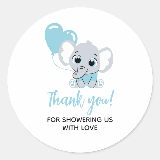 Blue Elephant Baby Shower Thank You Sticker (Front)
