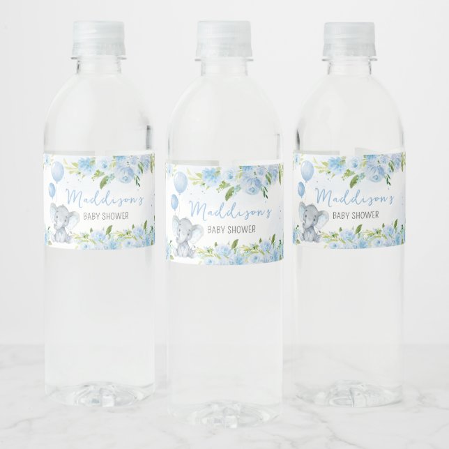 Blue Elephant Baby Shower  Water Bottle Label (Bottles)