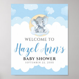 Blue Elephant Baby Shower Welcome Sign