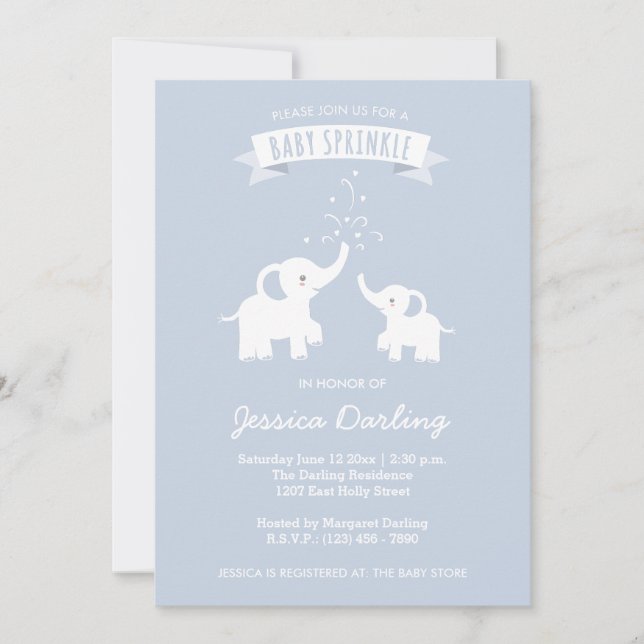Blue Elephant Baby "Sprinkle" Shower Invitation (Front)