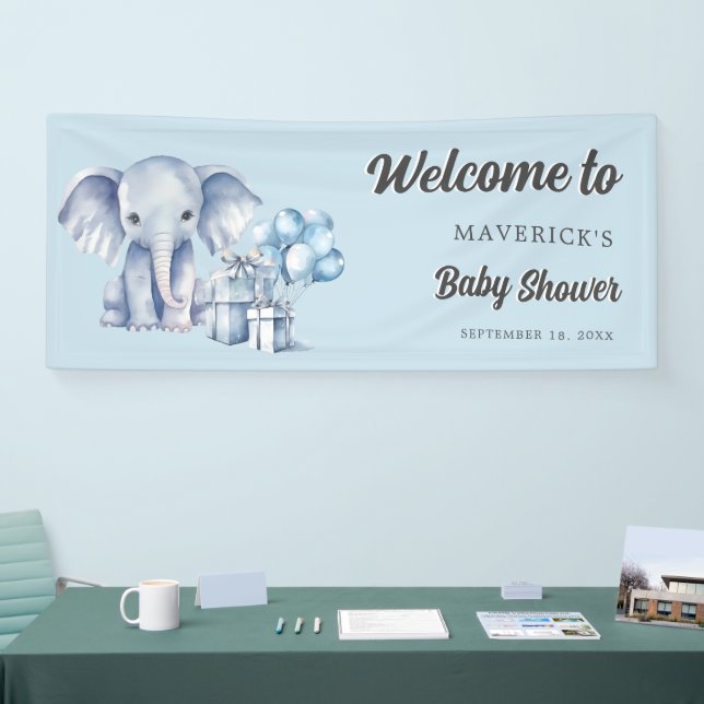 Blue Elephant & Balloon Baby Shower Banner (Tradeshow)