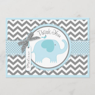 Blue Elephant Bird and Chevron Print Thank You Card