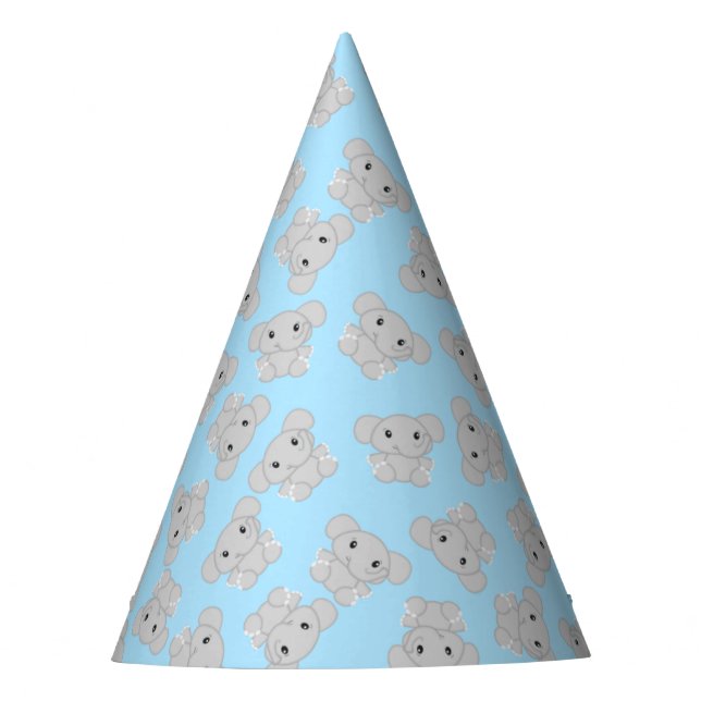 Blue Elephant Birthday Party Party Hat (Front)