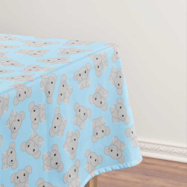 Blue Elephant Birthday Party Tablecloth (In Situ)