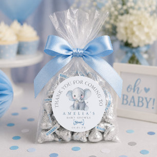 Blue Elephant Blue Baby Shower Thank You Classic Round Sticker