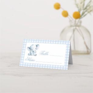 Blue Elephant Bow Baby Boy Table Numbers Tent Place Card