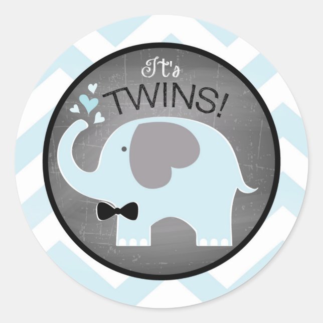 Blue Elephant Bow-tie Chevron Baby Shower Classic Round Sticker (Front)