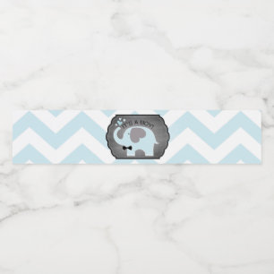 Blue Elephant Bow-tie Chevron Baby Shower Water Bottle Label