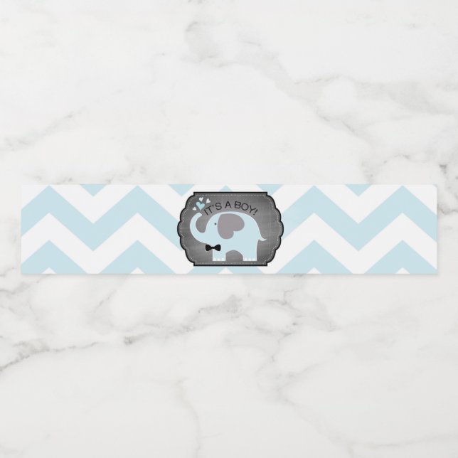 Blue Elephant Bow-tie Chevron Baby Shower Water Bottle Label (Single Label)