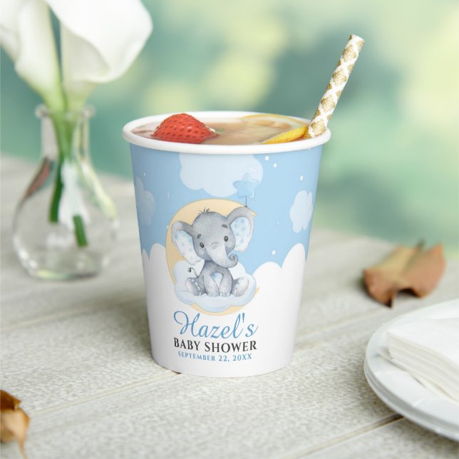 Blue Elephant Boy Baby Shower Birthday Paper Cups (Insitu)