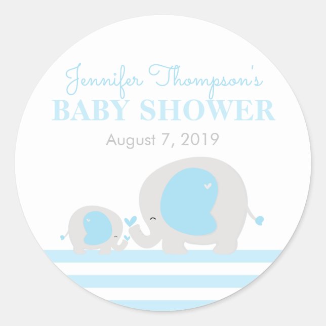 Blue Elephant Boy Baby Shower Favour Tag Stickers (Front)