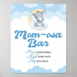Blue Elephant Boy Baby Shower Momosa Bar Sign