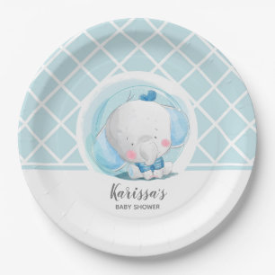 Blue Elephant Boy Baby Shower Paper Plate