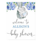 Blue elephant boy baby shower welcome sign