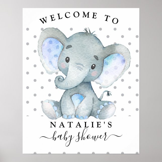 Blue Elephant Boy Baby Shower Welcome Sign (Front)
