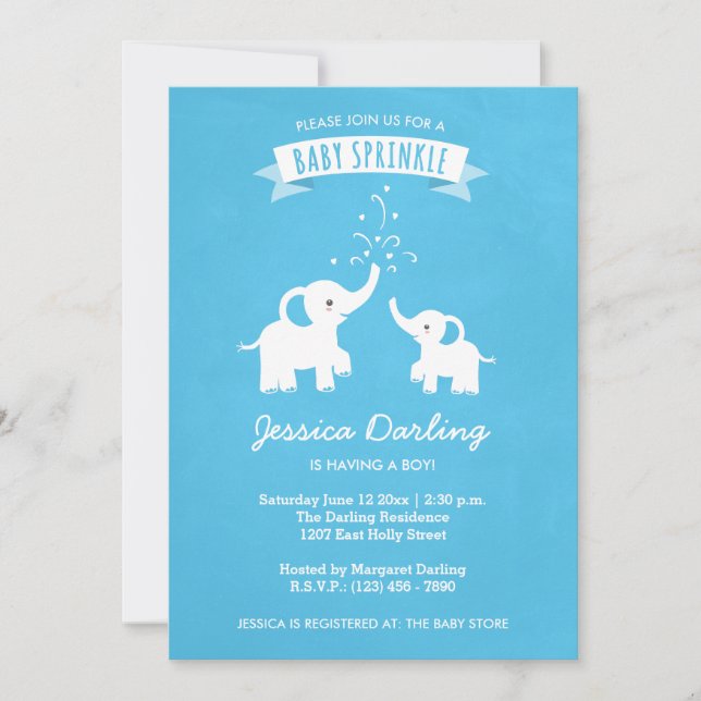 Blue Elephant Boy Baby Sprinkle Shower Invitation (Front)
