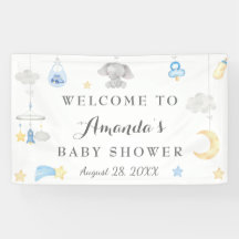Blue Elephant Boy Baby Stuff Baby Shower Backdrop