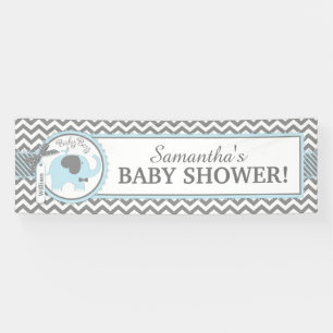 Blue Elephant Boy Chevron Baby Shower Banner