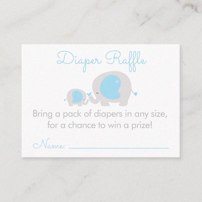 Blue Elephant Boy Diaper Raffle Ticket Enclosure Card (Front)