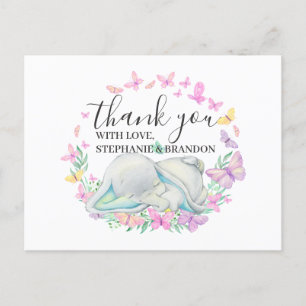 Blue Elephant Butterflies Thank You Card