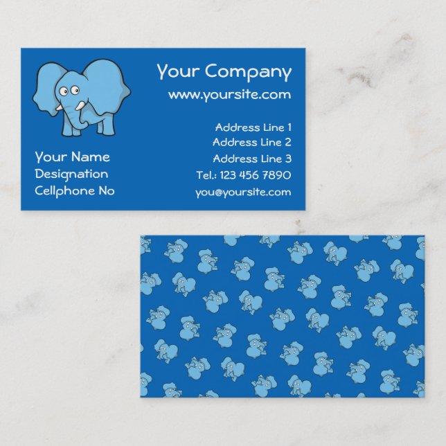 Blue elephant cartoon business card (Front/Back)