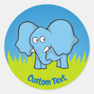 Blue elephant cartoon classic round sticker