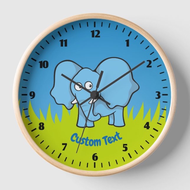 Blue Elephant Cartoon Clock (Front)
