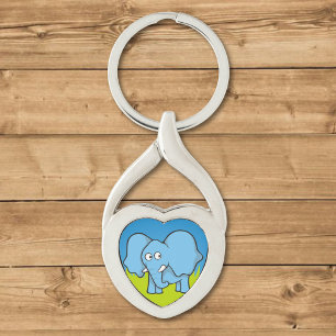 Blue elephant cartoon key ring