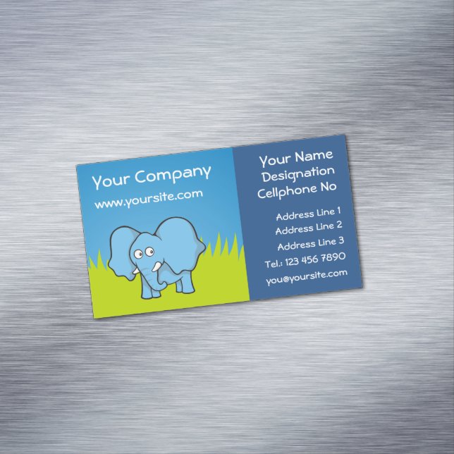 Blue Elephant Cartoon Magnetic Business Card (In Situ)
