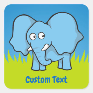 Blue elephant cartoon square sticker
