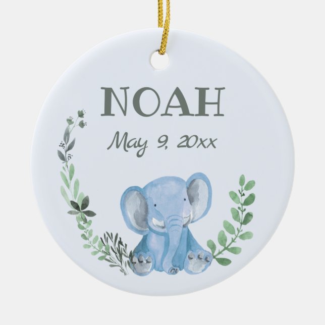 Blue Elephant Ceramic Ornament (Front)