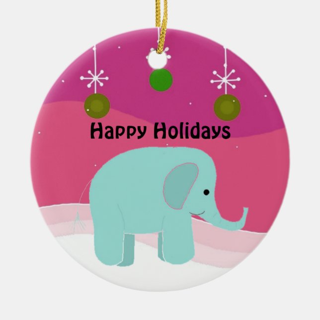 Blue Elephant Christmas Ornament (Front)