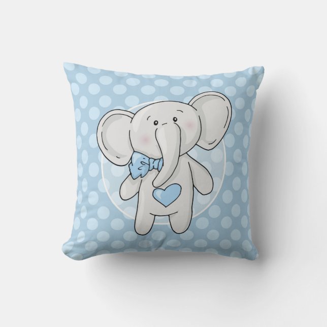 Blue Elephant - Cute Baby Boys Room Nursery Cushion (Front)