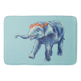 Blue Elephant Cute Girl Bath Mat