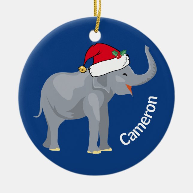 Blue Elephant Cute Monogram Christmas Ceramic Tree Decoration (Front)