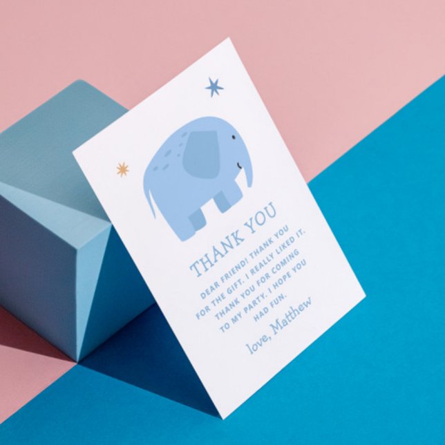 Blue Elephant | Cute Safari Jungle Kids Birthday Thank You Card (Creator Uploaded)
