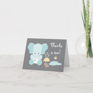 Blue Elephant Diaper Baby Shower Thank You Card