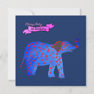 Blue Elephant Drawing  Invitation French Bulldog