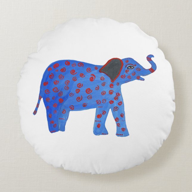 Blue Elephant Drawing Round throw cushion (Front)
