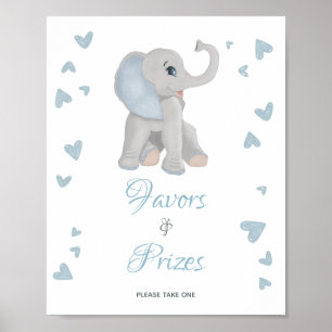 Blue Elephant Favours & Prizes Baby Shower Sign