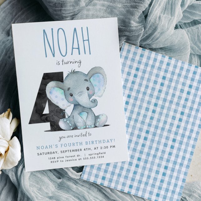 Blue Elephant Fourth Birthday Invitation (Creator Uploaded)