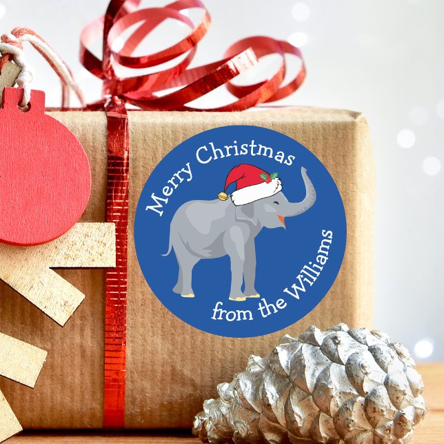 Blue Elephant Funny Custom Christmas Gift Classic Round Sticker (Creator Uploaded)