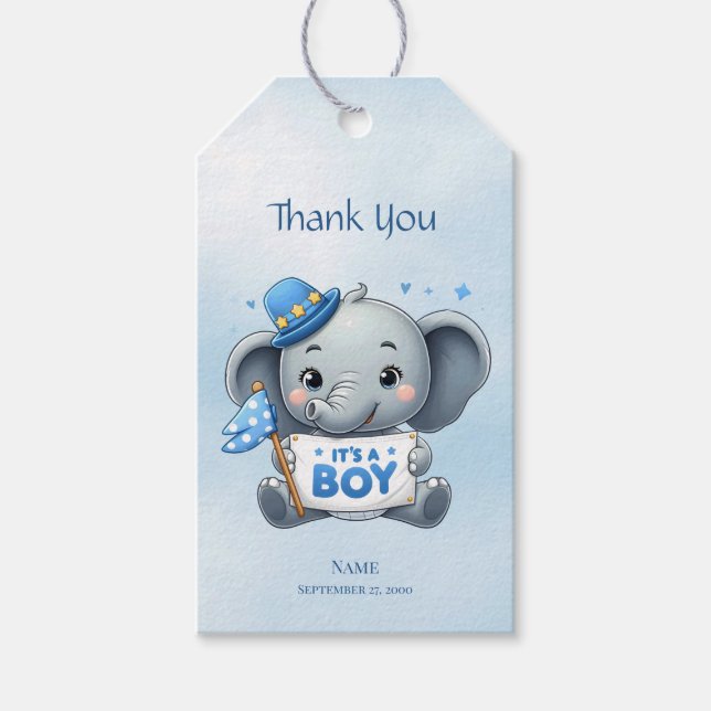 Blue Elephant Gift Tag (Front)