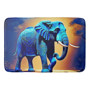 Blue Elephant Glow Design Bath Mat