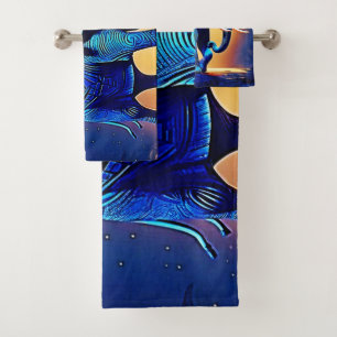 Blue Elephant Glow Design  Bath Towel Set