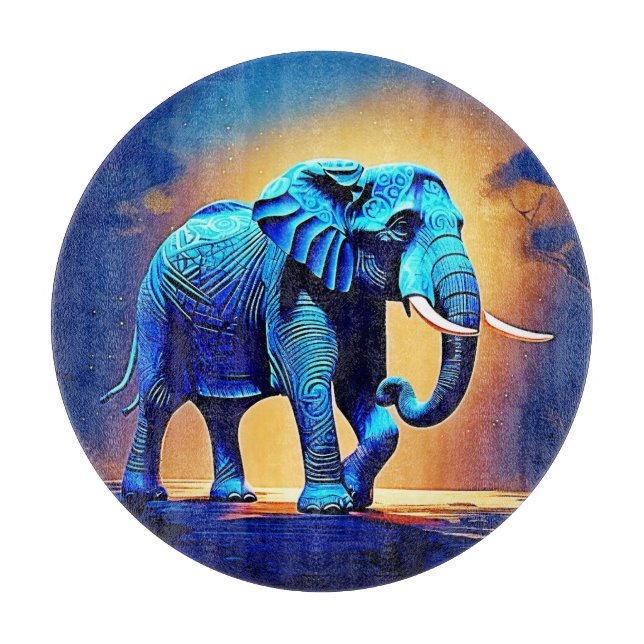 Blue Elephant Glow Design  Cutting Board (Front)