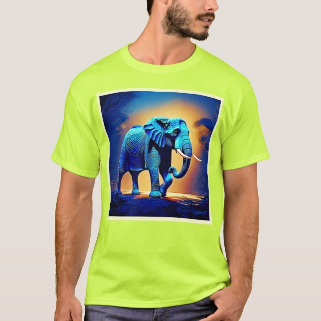 Blue Elephant Glow Design  T-Shirt (Front)