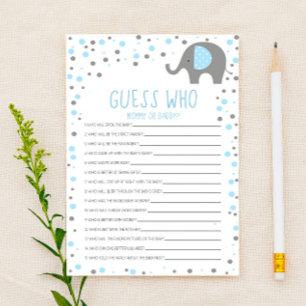 Blue Elephant Guess Who Baby Shower Game  Stationery