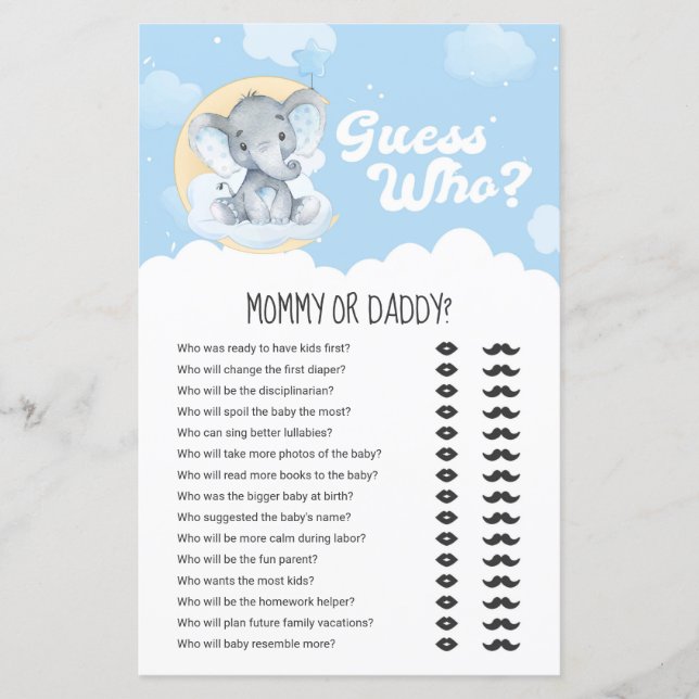 Blue Elephant Guess Who Mummy or Daddy Game (Front)