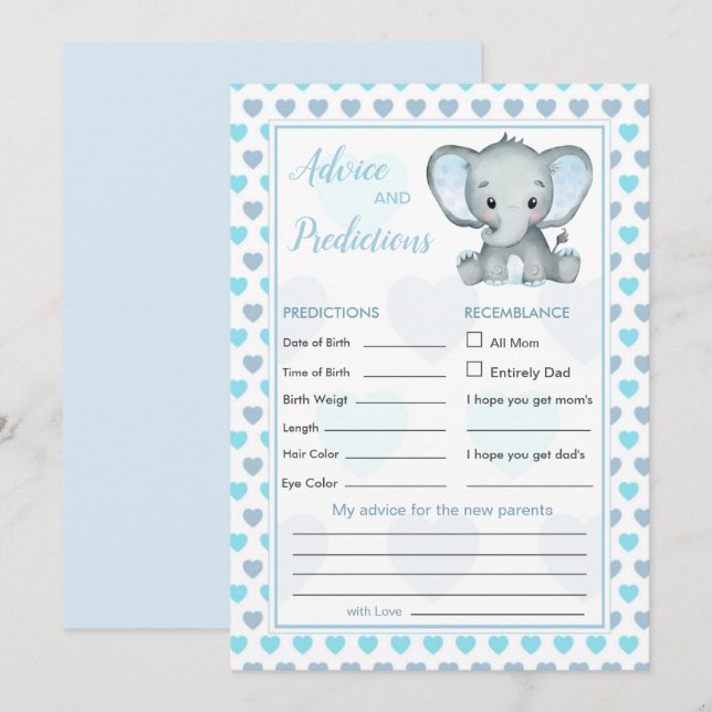 Blue Elephant Hearts Baby Prediction & Advice (Front/Back)